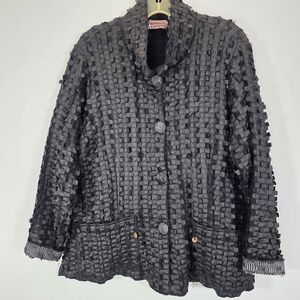 Deborah Cross Artisan Hand Woven Textile Art Jacket - Black Textured Large